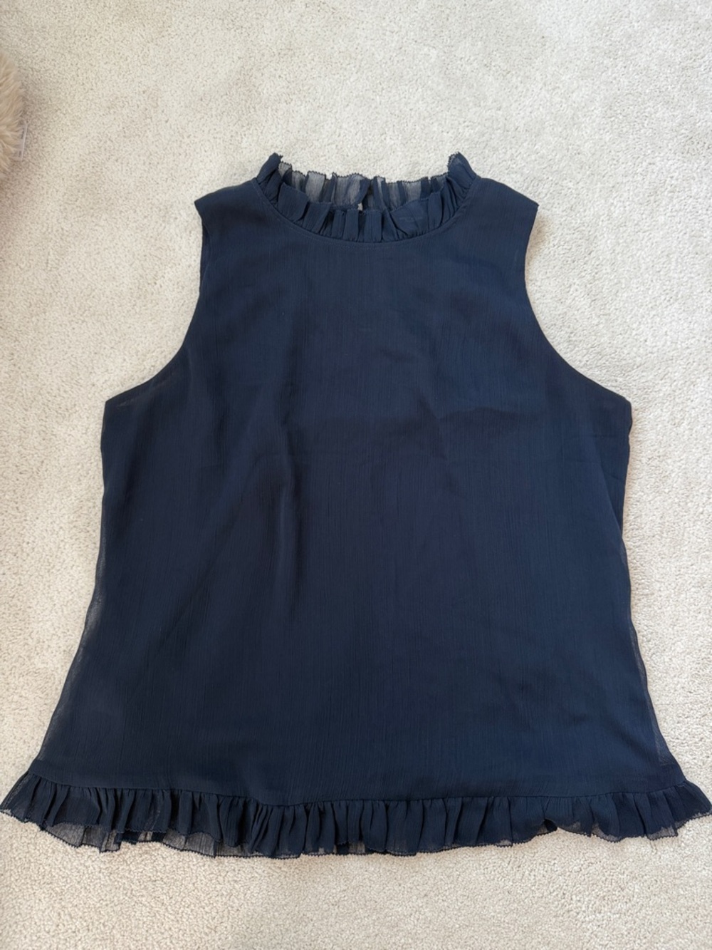 Ann Taylor Navy Sleeveless Ruffle Neck Camisole